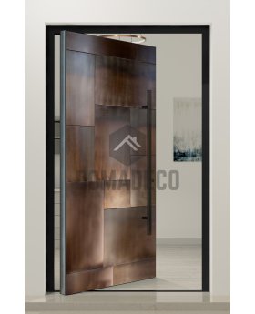 Aluminum pivot door with squareds in liquid metal