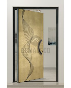 PIVOT M26 - aluminum pivot door with door with yellow brass texture of milled metal