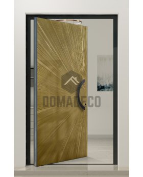 PIVOT M8 - aluminum pivot door with gold texture of milled metal