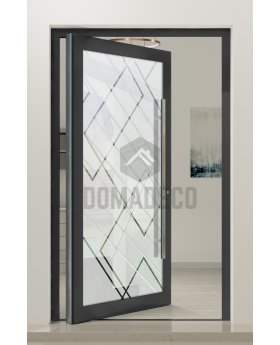 PIVOT Glass S15 - aluminium frosted pivot door with with transparent decor
