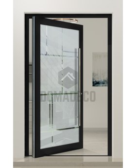 PIVOT Glass S17 - aluminium frosted pivot door with with transparent decor