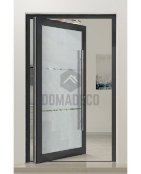PIVOT Glass S2 - aluminium frosted pivot door with two transparent stripe