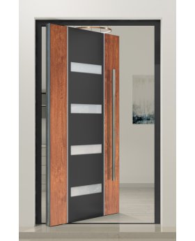 PIVOT V09 - aluminum security pivot door with wooden decor