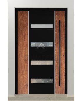 PIVOT V09 - aluminum security pivot door with wooden decor