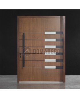 Golden oak aluminium single pivot door