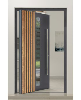 PIVOT RAIL4 - aluminum pivot door with vertical slats made of aluminum profiles