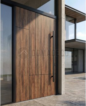 aluminium pivot door with Walnut High Pressure Laminate