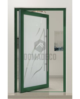 PIVOT Glass S11 - aluminum frosted pivot door with transparent decor
