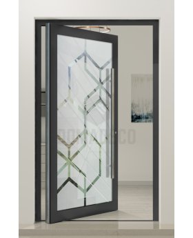 PIVOT Glass S13 - aluminium frosted pivot door with with transparent decor
