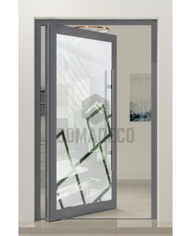 PIVOT Glass S14 - aluminium frosted pivot door with with transparent decor