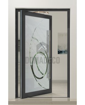 PIVOT Glass S16 - aluminium frosted pivot door with with transparent decor