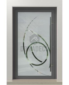 PIVOT Glass S16 - aluminium frosted pivot door with with transparent decor