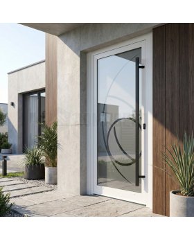 White aluminium frosted front door with transparent decor