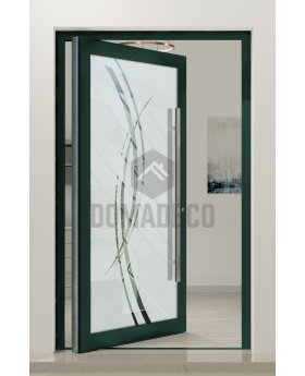 PIVOT Glass S18 - aluminium frosted pivot door with with transparent motif