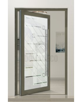PIVOT Glass S20 - aluminum frosted pivot door with with transparent motif