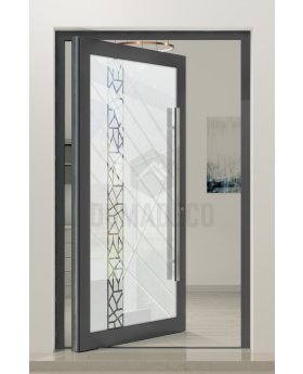 PIVOT Glass S21 - aluminum frosted pivot door with with transparent motif