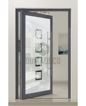 PIVOT Glass S8 - aluminium frosted pivot door with with transparent squares