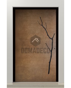 Aluminium front door covered with corten sintered quartz