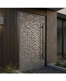 Front aluminium door with squares texture of milled metal