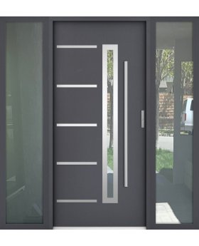 custom configuration - STA modern steel door with left and right sidelight / glass panel