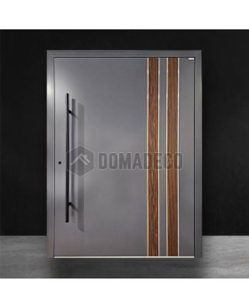 anthracite aluminium front door with walnut wooden decor