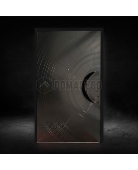 black aluminium pivot entry door with milled pattern