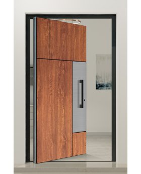 PIVOT V35 - aluminium wooden texture front door with inox decor