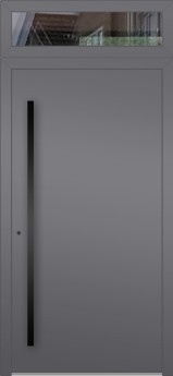 Aluminum hinged LIM door with top glass panel