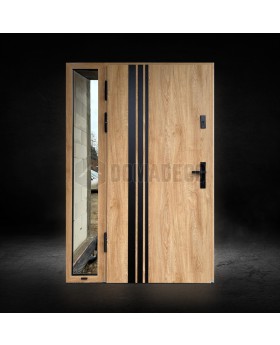 Sta Almeida Turners oak steel front door with left sidelight