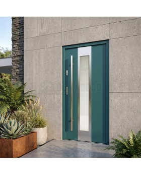 Green stainless steel contemporary door with glass
