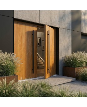 Golden oak double simple aluminium door
