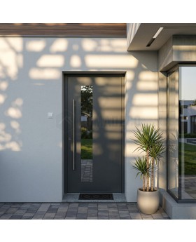 Anthracite customisable aluminium entry door with glass