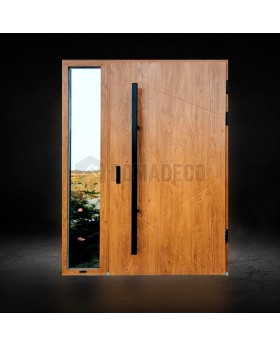 Golden oak contemporary pre-hung exterior steel door