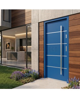 Blue minimalist steel front door for modern home