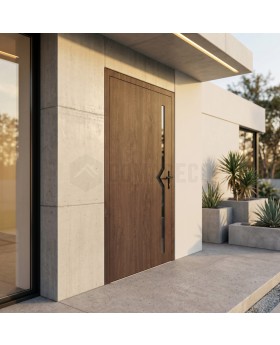 Walnut aluminum front door for home with glass