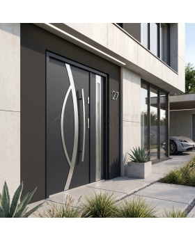 Black external entrance door with side panel