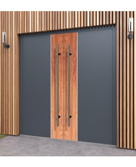 Anthracite double aluminium front door with golden oak wooden decor