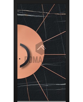 LIM Sahara - aluminium hinged door covered with Sahara Noir sintered quartz and copper sheet