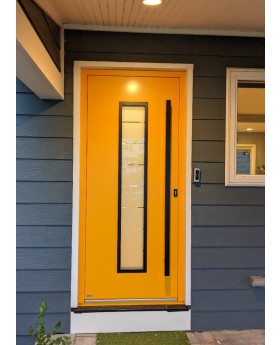 yellow secure aluminum front doors with glass