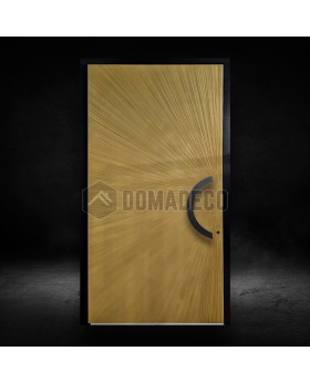 Hinged aluminium front door with gold texture of milled metal