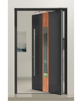 PIVOT V08 - aluminum front door with wooden decor