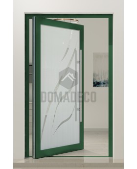 PIVOT Glass S11 - aluminum frosted pivot door with transparent decor