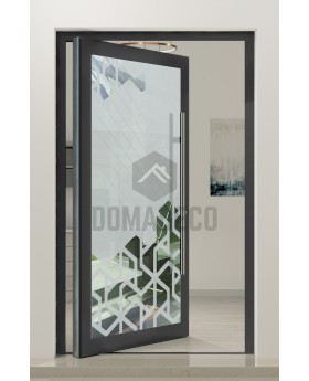 PIVOT Glass S12 - aluminium frosted pivot door with with transparent decor