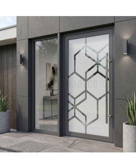 Anthracite aluminium security frosted door with transparent decor