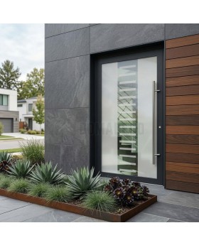 Anthracite aluminium single sand door with transparent decor