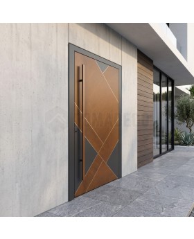 Anthracite aluminium entry door with wooden decor