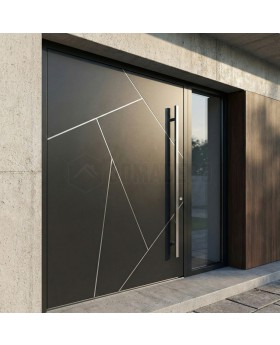 Aluminum Pivot door with right sidelight, glass panel (view from the outside) 
