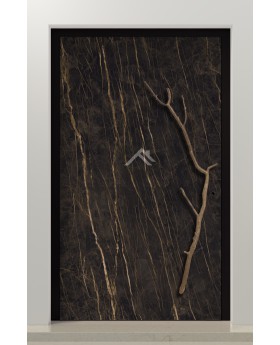 PIVOT V54 - aluminium pivot door covered with Noir Desir sintered quartz