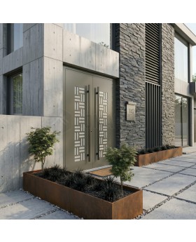 Olive gray aluminum double front door decorative glass