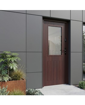 Mahogany metal front door with window